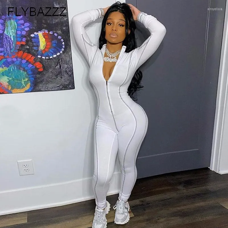 Active Pants Sexy Sports Jumpsuit Women Yoga Randig Front Zip Long Sleeve BodyCon Romper Tracksuit Fitness One Piece Outfit Activewear