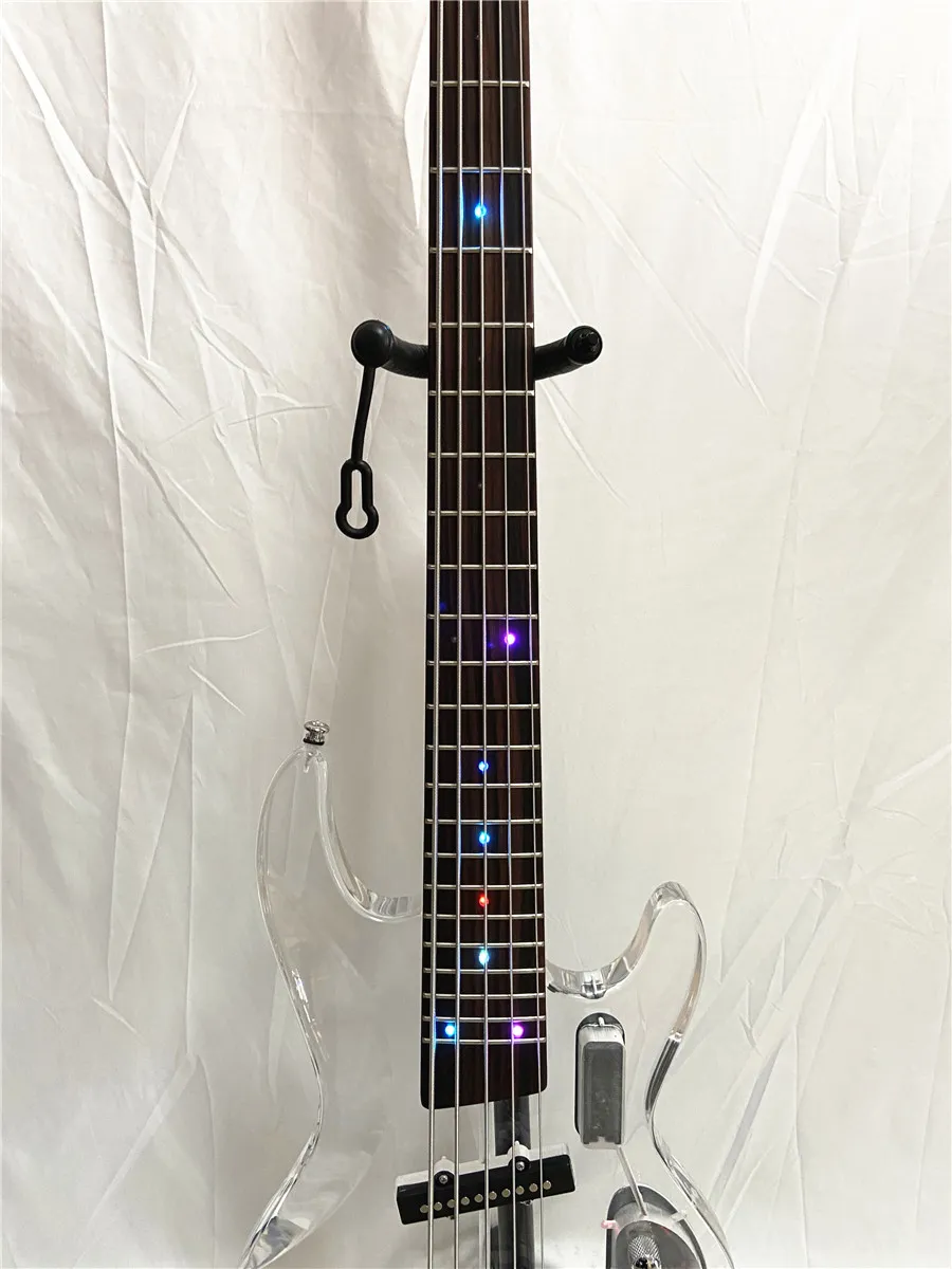 本日ラスト‼️透明エレキベース 5弦 LEDライト付き 5 弦ブルー LED ライトエレクトリックベースギター、透明