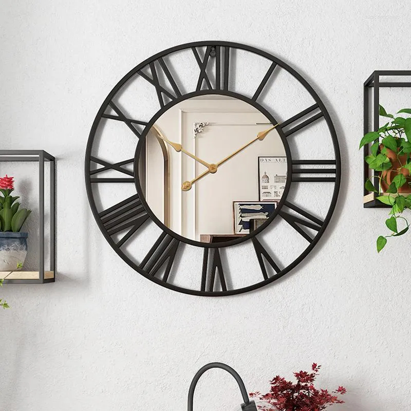 壁時計大型ビンテージの豪華な時計金属鏡付きのモダンなデザインサイレントラウンドリビングホームの装飾