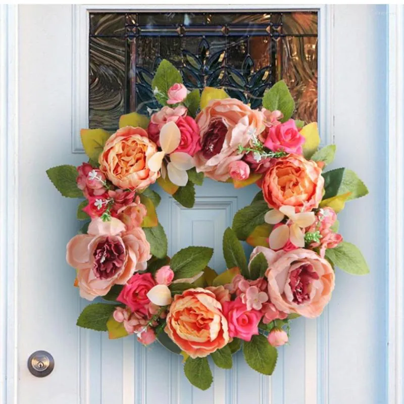 Decorative Flowers Eye-catching Door Garland Pendant Easy Care Full Bloom Hanging Long Lasting Wreath Garden Decor