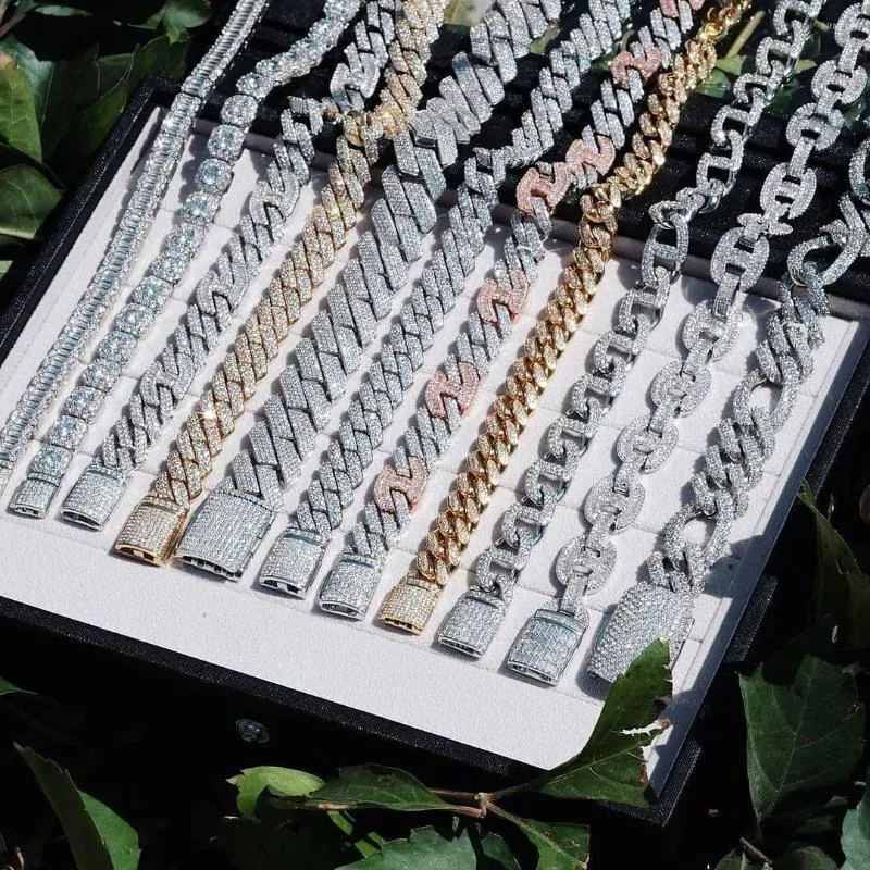Bracelets de link 14 mm Hip Hop Diamond Iced Out Penn Jewelry for Men Cuban Bracelet