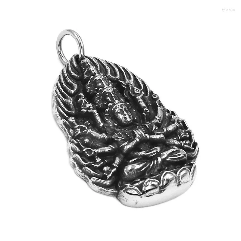 Pendant Necklaces Thousand Hands Guanyin Buddha Stainless Steel Necklace Elephant Amulet Lucky Zen Buddhism Men 590B