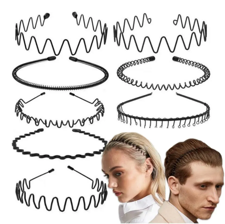 Siyah Metal Dalgalı Kafa Bandı Erkek Kadın Saç Band Kafa Çemberleri Bands Sport Head Bands Tavan Saç Bandı Bangs Tutucu Saç Aksesuarları