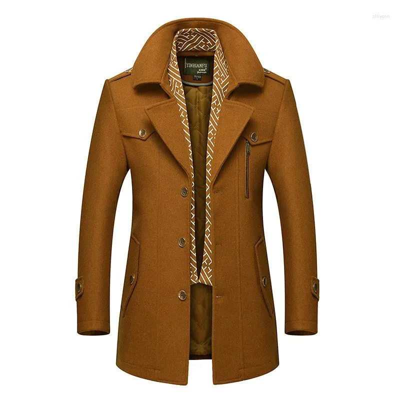 Cappotto invernale da uomo in lana da uomo 2023 Trench maschile di marca casual in misto lana pisello