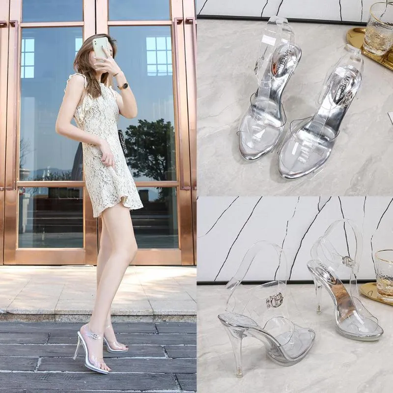 Dress Shoes Female High Heels Women Sandals PVC Solid Color Fish Mouth Shape Thin Heel Transparent Super Low To Non Slip