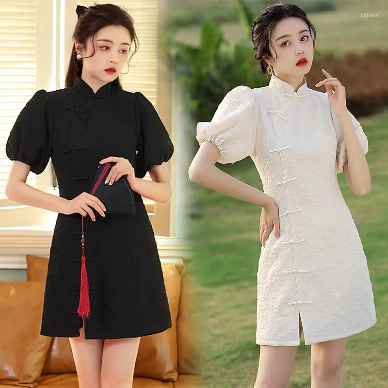 Roupas étnicas preto moderno cheongsam saia verão jovem meninas moda melhorada retro fear