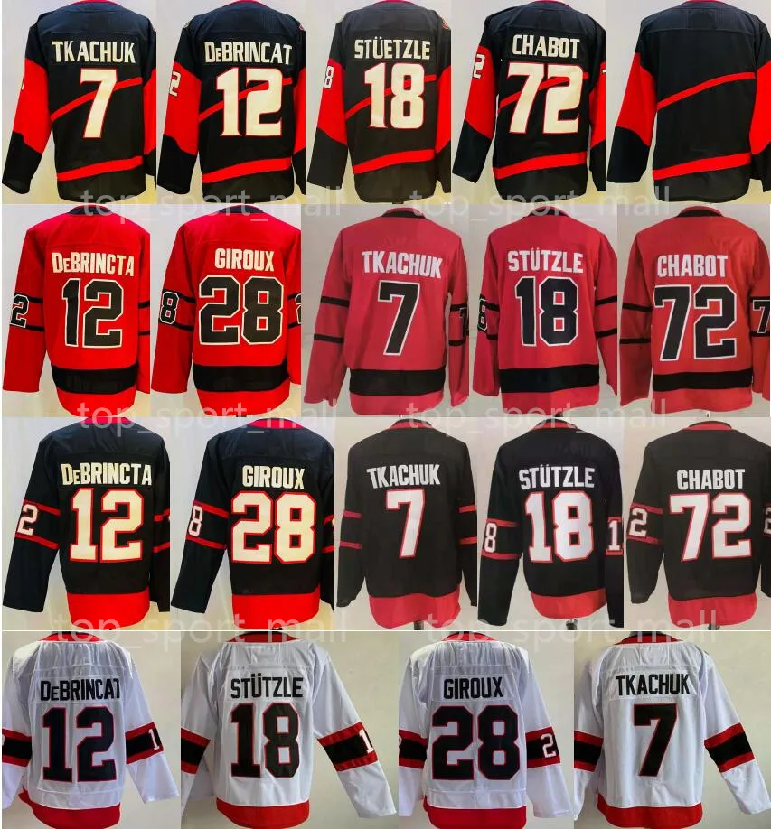 Costurado Bom 2 Hóquei no Gelo 18 Tim Stutzle Jerseys Stuetzle 28 Claude Giroux 7 Brady Tkachuk 72 Thomas Chabot Em Branco Para Mens Equipe Vermelho Branco Preto Reverso Retro