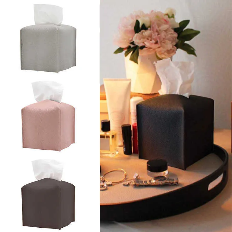 Tissue Boxes Napkins Square PU Leather Tissue Holder Retro Paper Storage Box Tissue Case Paper Holder Bedroom Decoration Living Room Home Decor Z0505