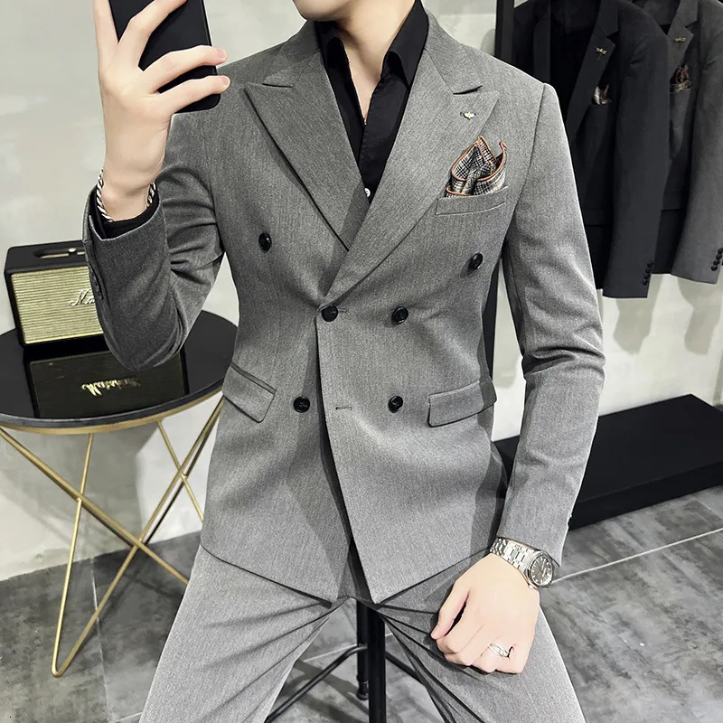 スーツ Double-breasted setup & shirt & tie Mens Slim Fit Double Breasted Suit Blazer & Pants Set