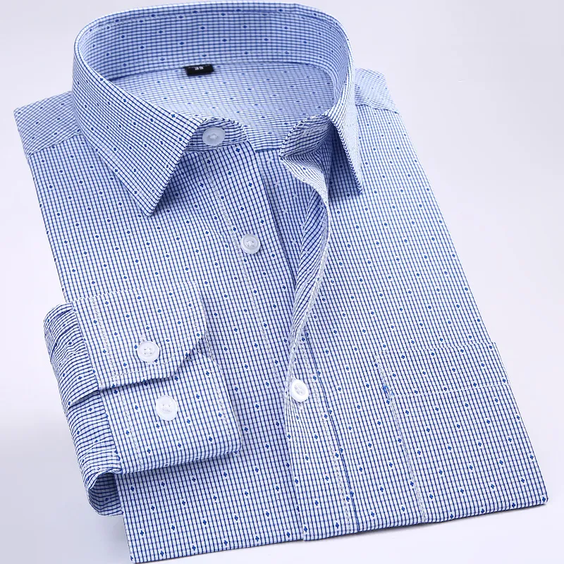Casual shirts voor heren Nieuwe niet-ijzer Regular Fit Men Lange Mouw zakenmensen Shirts Easy Care Striped/Plaid Dot Floral Tops voor mannelijk 230505