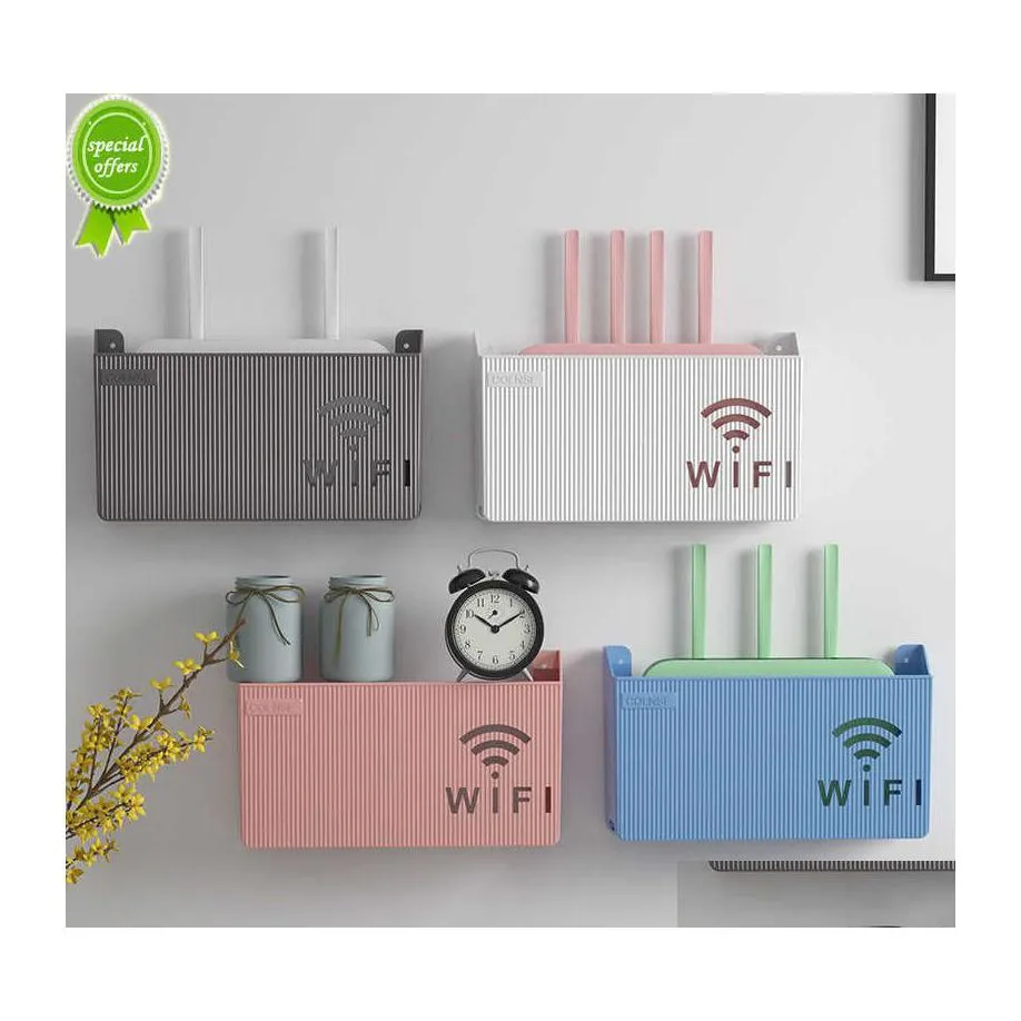 Bathroom Shelves Wallmounted Wireless Wifi Router Shelf Abs Plastic Storage Box Power Bracket Organizer For Media Boxes Game Console Dhuq4