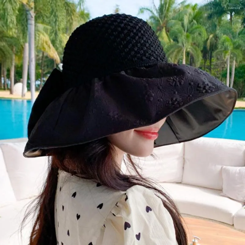 Wide Brim Hats Bucket Hat Washable Women Knitting Empty Dome Color Matching  Summer Travel Fishing Costume Accessories