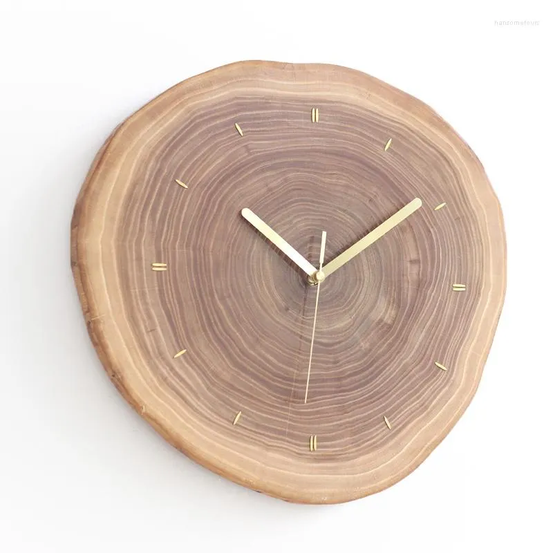 Horloges murales Simple intégré cuivre bois massif arbre anneau horloge salon décoration balayage deuxième muet créatif en bois