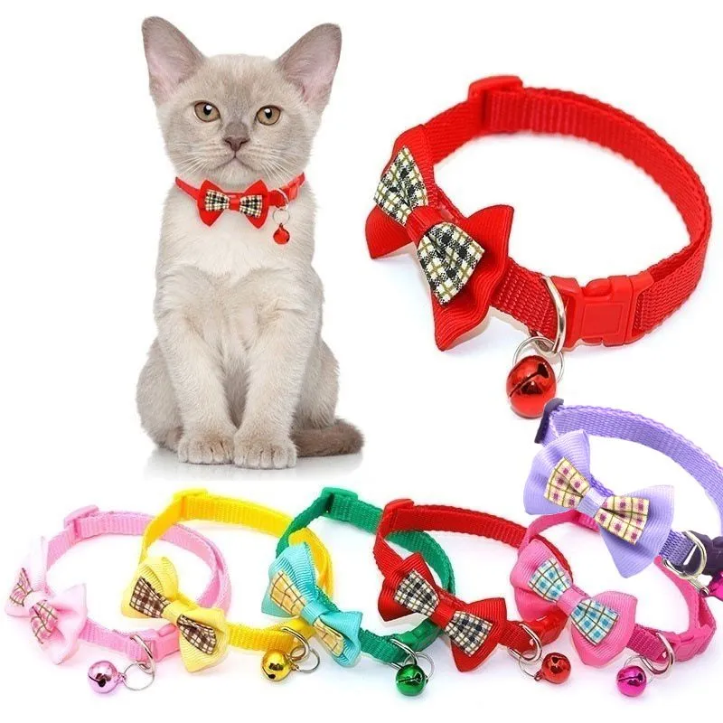 Mignon cloche collier pour animaux de compagnie boucle réglable collier de chat empreinte coloré chien chiot chat accessoires réglable outil de pansement pour animaux de compagnie