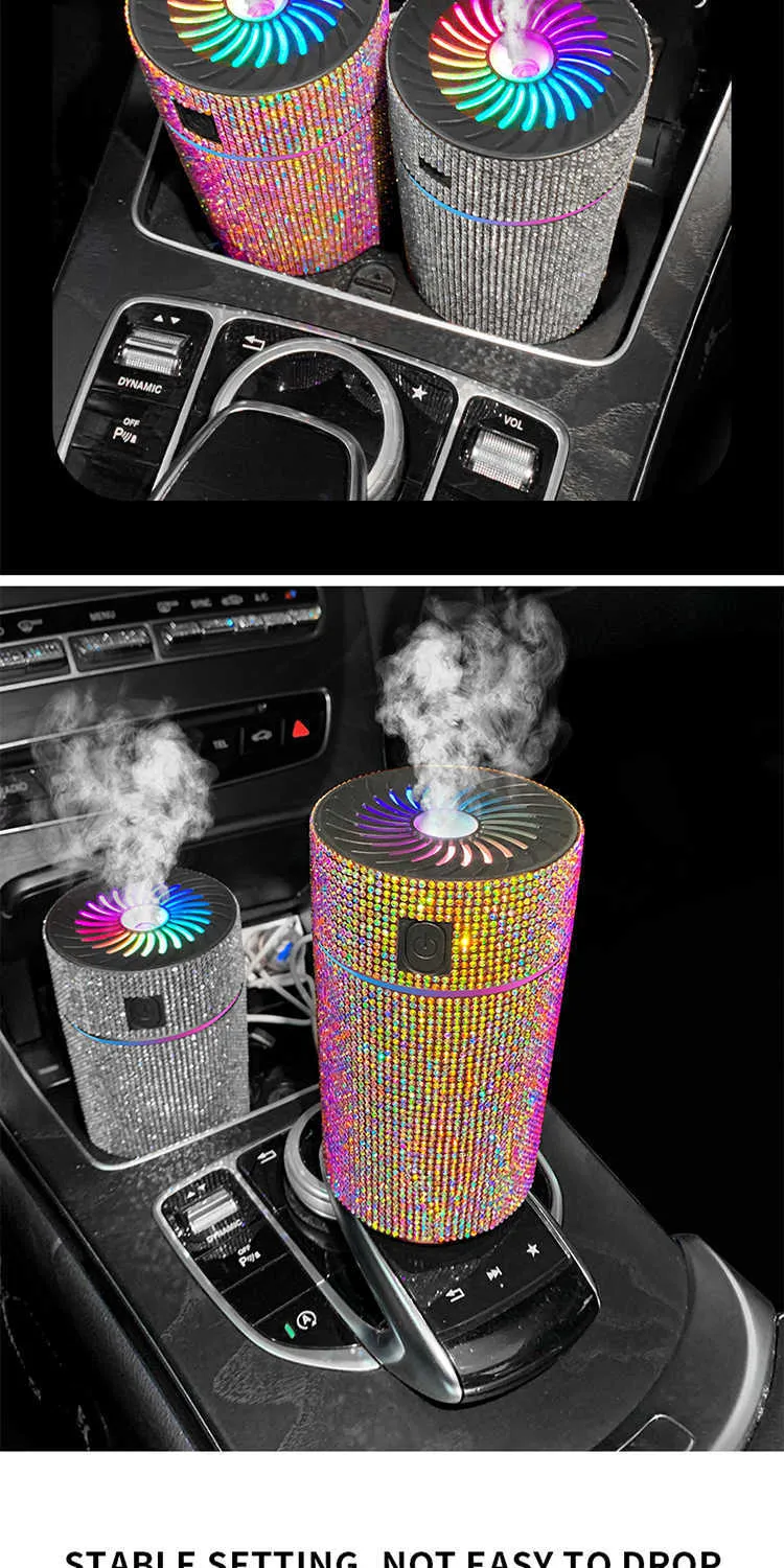 Neuer Auto-Diffusor-Luftbefeuchter mit LED-Licht,  Kristall-Diamant-Auto-Luftreiniger, Aromatherapie-Diffusor, Lufterfrischer,  Autozubehör