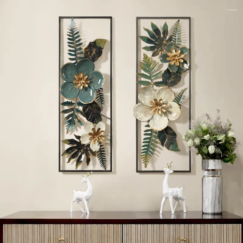 Ramar amerikanska accenter vintage rektangelformade handmålade gröna vita färger blad och blommor design järn hemvägg hängande ram