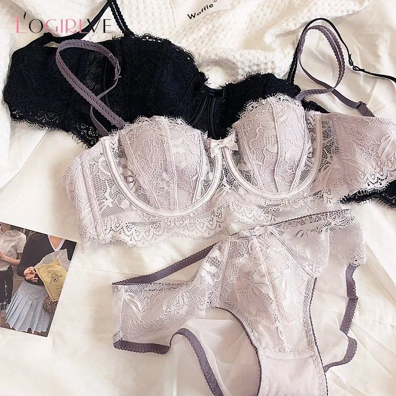 Bras Sets Wholesale-thongs Bra Set Sexy Women In Lingerie Lace Embroidery 6  Color Large Size Cup Push Up And Panty