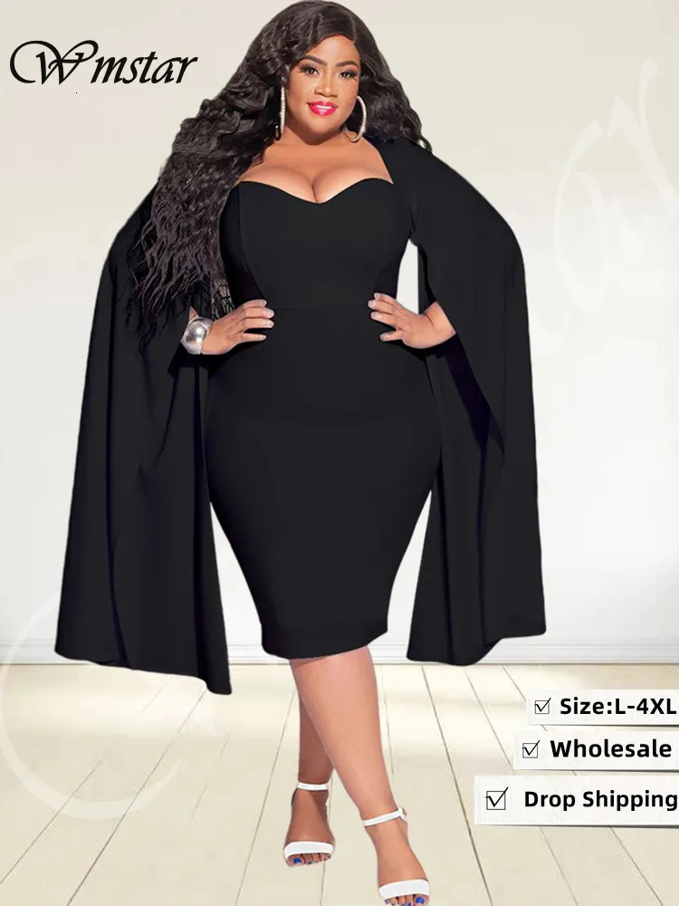 Sukienki plus size WMSTAR DRES DRES SEXY SLID HEM DŁUGO SŁUKACH MAXI MADE Club Stroje Hurtowe Drop 230504