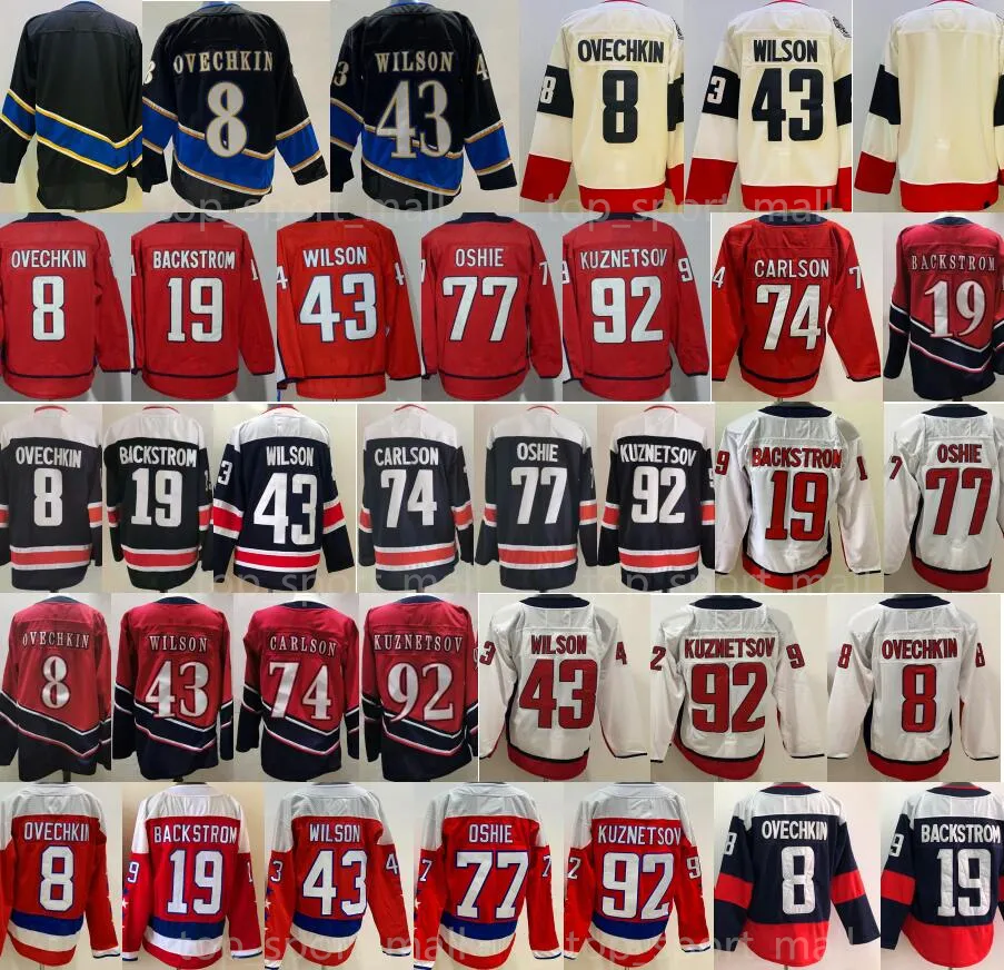 Stadium Series 2023 Hockey 8 Alex Ovechkin Jerseys Alexander 19 Nicklas Backstrom 43 Tom Wilson TJ Oshie 74 John Carlson 92 Evgeny Kuznetsov Reverse Retro Rot Blau Herren