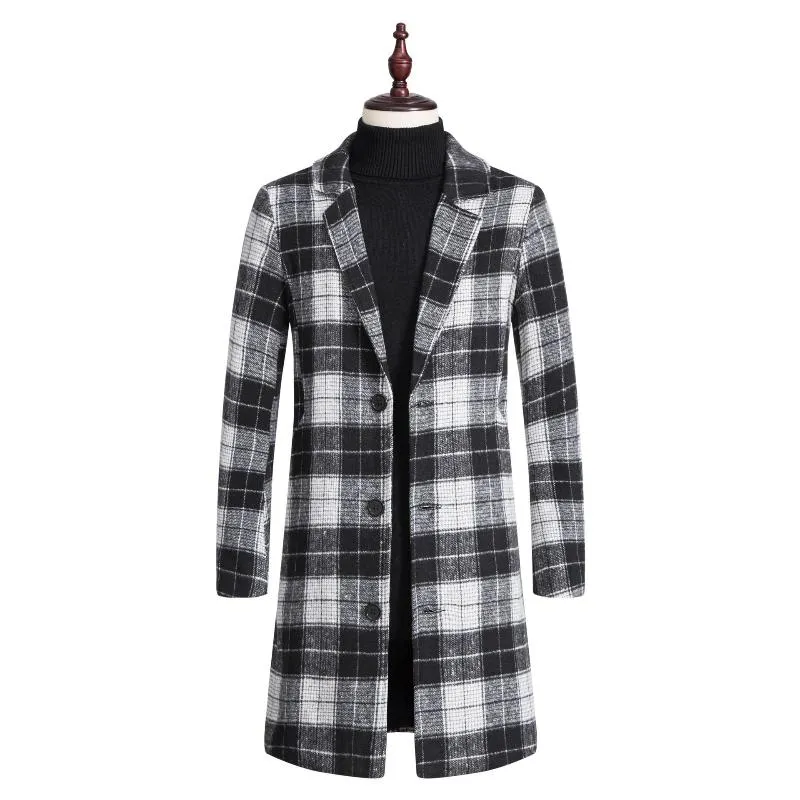 Men's Wool & Blends LUCLESAM Mid-Length Single Breasted Plaid Blend Top Coat