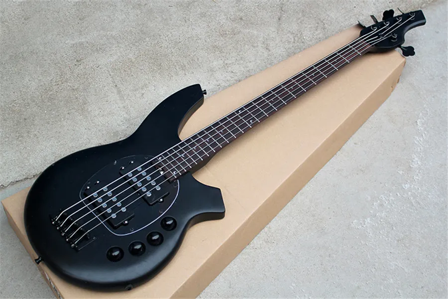 Custom 5 Strings Matte Black Electric Bass Guitar с Moon Inlays Humbucker пикапы