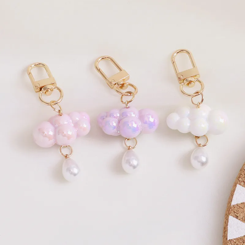 Acrylic Pearl Little Clouds Keychains Pendant Cute Multi Colors DIY Car Bag Keychain Jewelry Gift Accessories