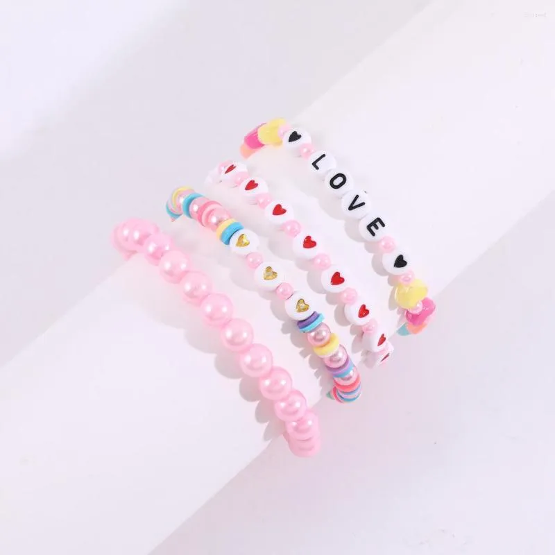 Strand Makersland 4Pcs/Set Cute Love Heart Letter Beaded Bracelet For Girls Friendship Children Accessories Jewelry