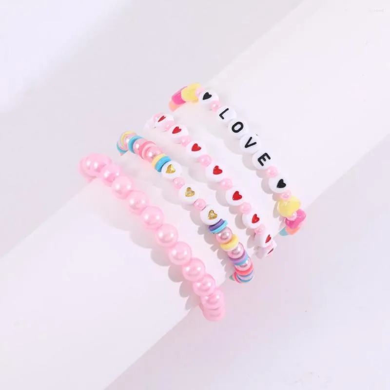 Strand Makersland 4st/Set Cute Love Heart Letter Pärled Armband för flickor Friendship Children Accessories smycken