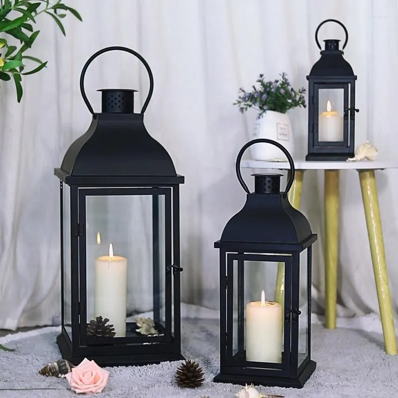 Świecowe uchwyty czarne szkło nowoczesny zestaw uchwytu metalowy wiszący tealight lantern deceracao para casa dinning Table Decor dl60zt