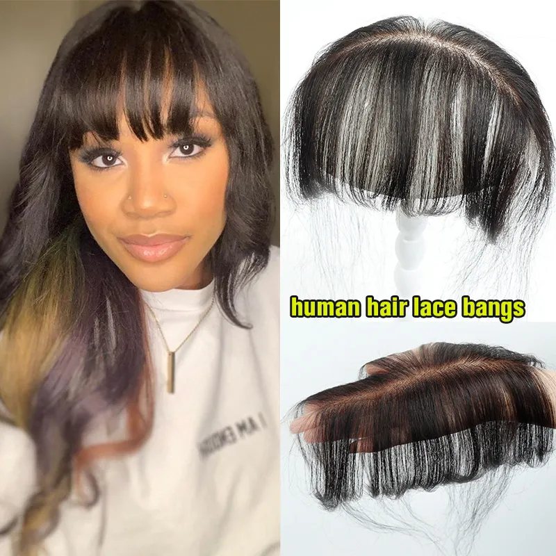 Pony Zwitserse HD -kanten knallen Human Hair Fringes Extensions 100% Braziliaans menselijk maagdelijk haar 3D Blunt gesneden pony voor vrouwen gebleekte knopen 230504