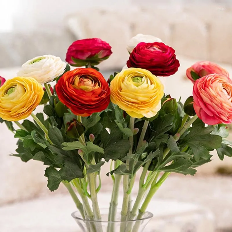 Flores decorativas Ranunculus artificial com toque real haste falsa peony home decoração de casamentos house rose rosa