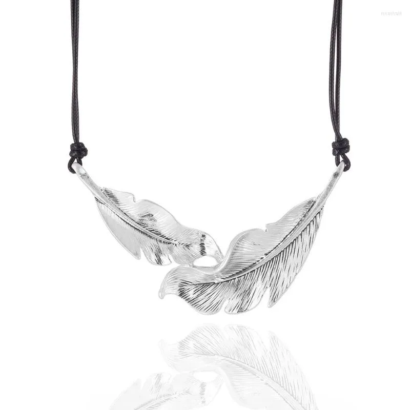 Choker Creative Simple Double Silver Color Leaf Pendant ketting Dames Trend Punk Rope Chain Fashion Ladies Party Sieraden Geschenken