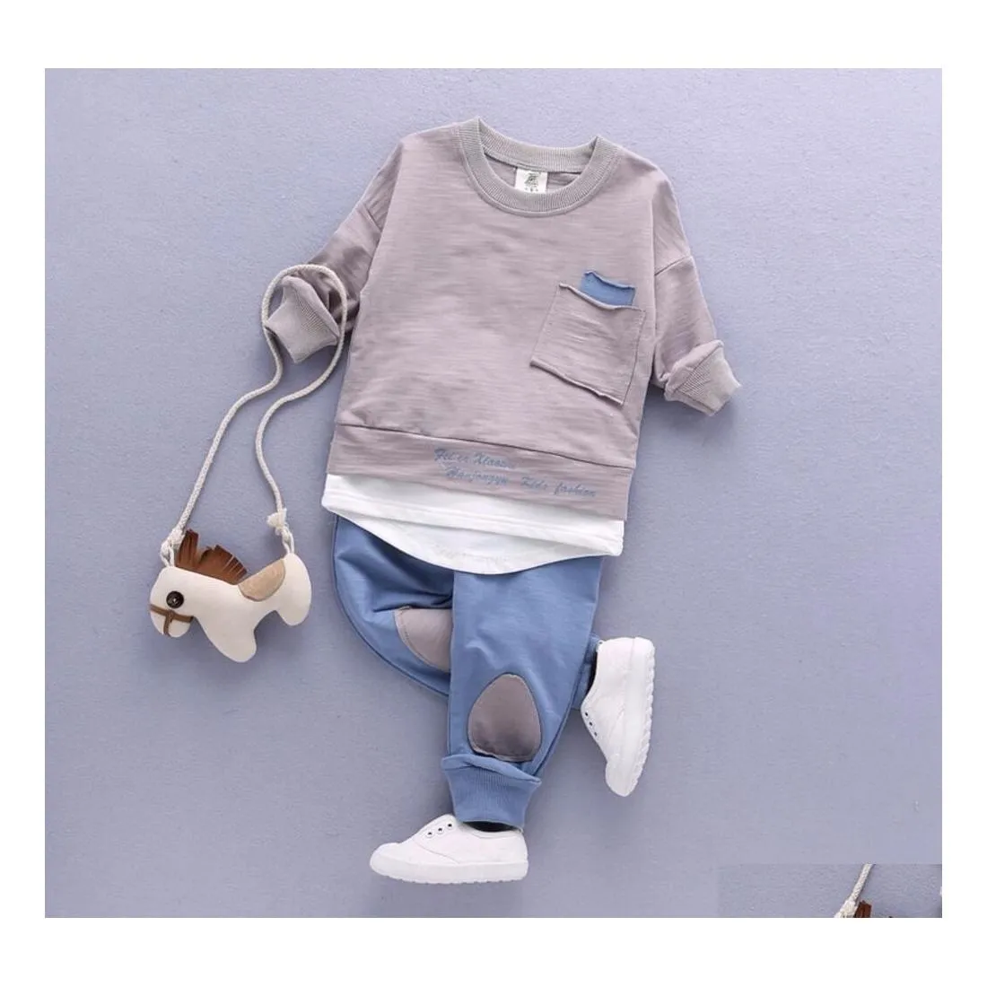 Kledingsets 2pc peuter babyjongens kleren outfit kinderjongen kinderen shirt topsadd casual kinderen met lange mouwen set katoen drop leveren dhxv9