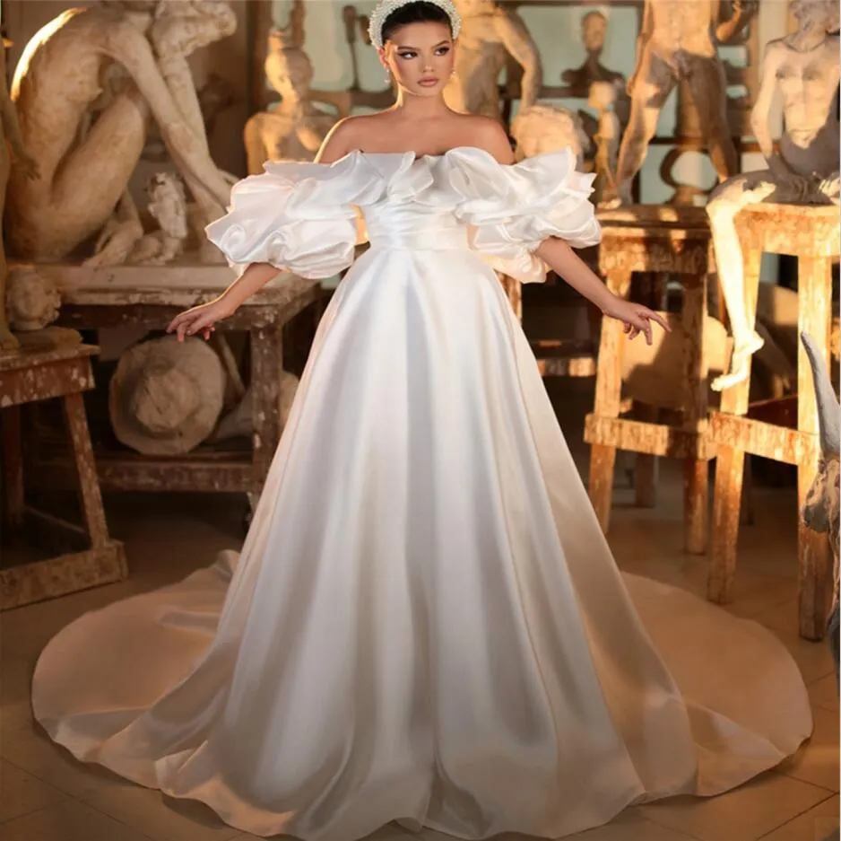knee length dresses for ladies Off The Shoulder A-Line Princess Wedding Dress with Beading WD215 US10 / Custom Color main image 0