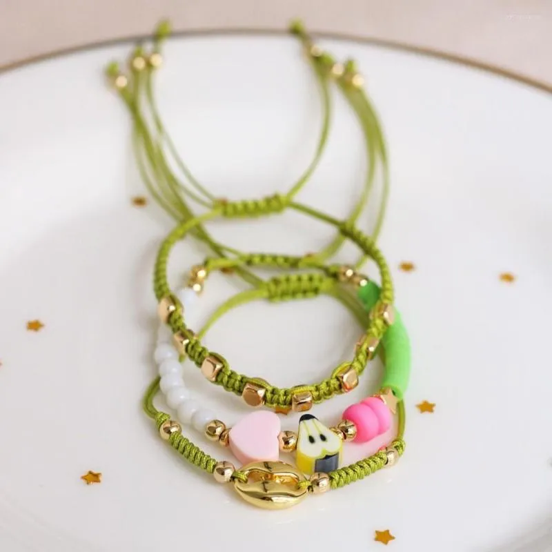 Strand KKBEAD, conjunto de Pulseras trenzadas hechas a mano, pulsera verde de fruta de verano bohemio para mujer, joyería, regalo, Pulseras para niña, accesorios