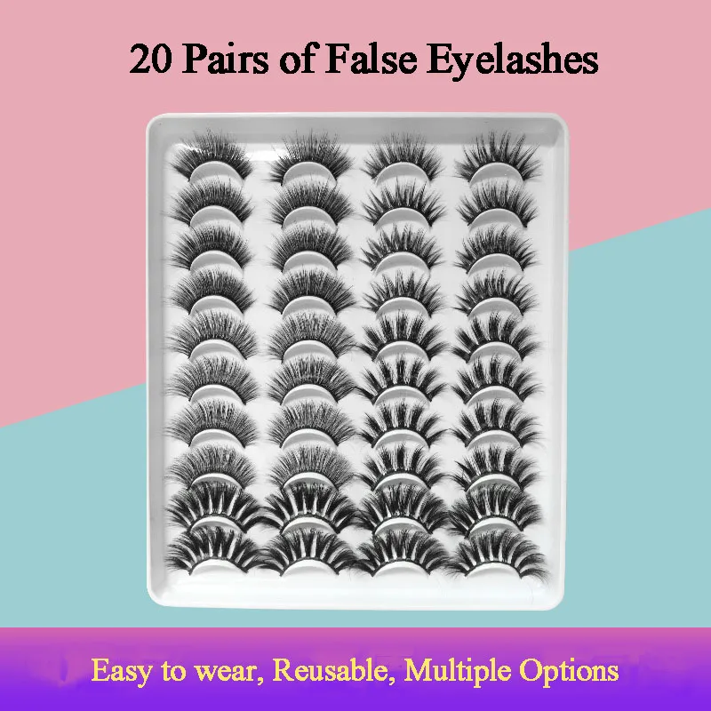 Natural Thick Synthetic Fiber False Eyelashes 20 Pairs Mixed Extensions Fox Eyelash Hand Grafting Beauty Tools Makeup Accessories LT0079a