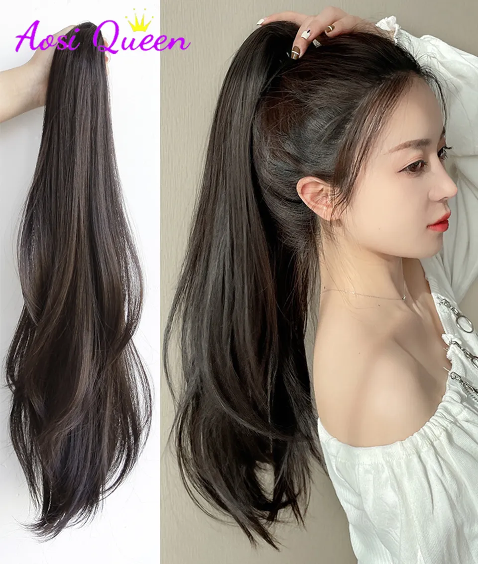 kuyruklar uzun dalgalı düz pençe klipsi kuyruk saç uzantısı sentetik kuyruk uzantı kadınlar için saç saçları 230518