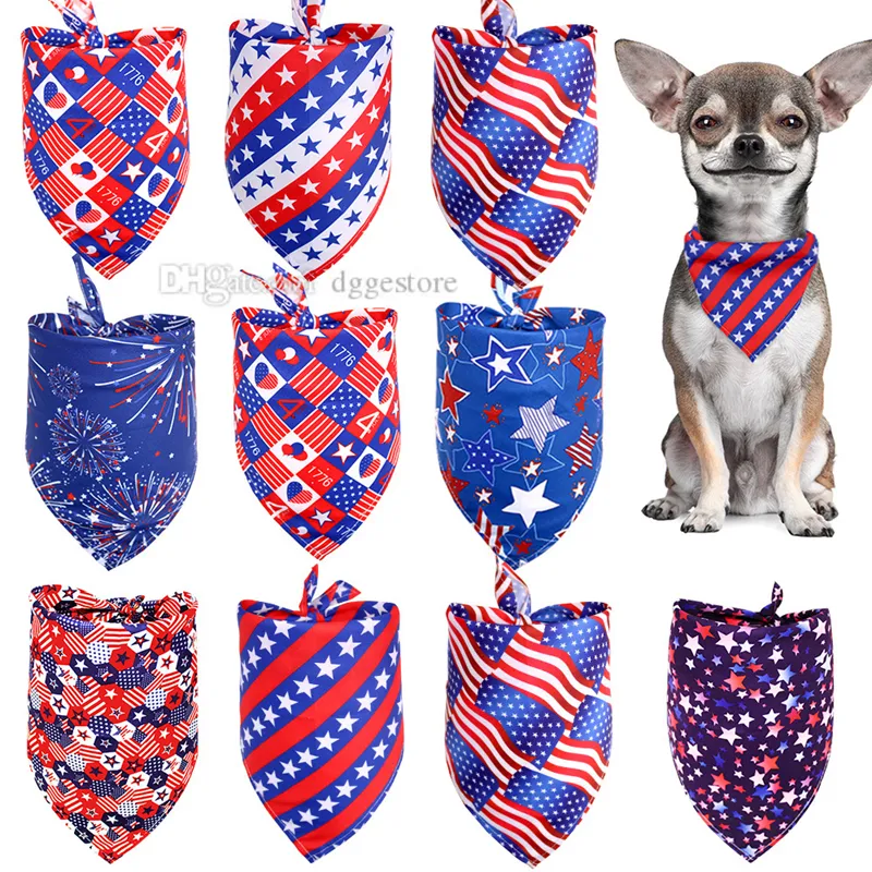 Jour du 4 juillet Bandanas pour chien Bavoirs pour chien patriotique Drapeau américain Costume pour animal de compagnie Réglable Chien Chat Jour de l'Indépendance Triangle Écharpe Foulard pour petit moyen animal de compagnie A705