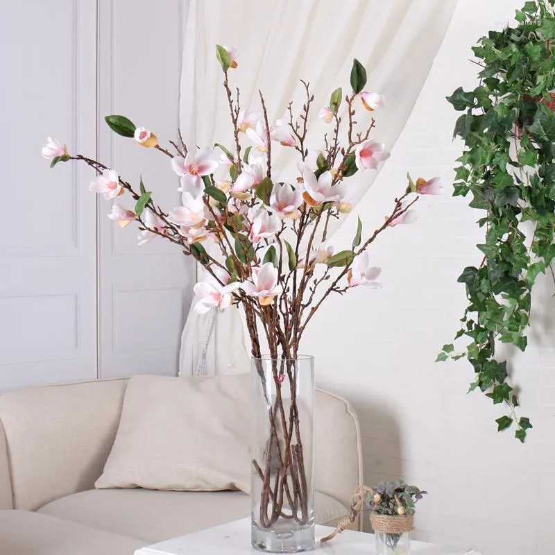 Flores decorativas 90 cm Magnolia Artificial Long Stem Longo Orquídea de Arranjo de Vasos de Seda Falsa para Casa El Garden Decoração de Casamento