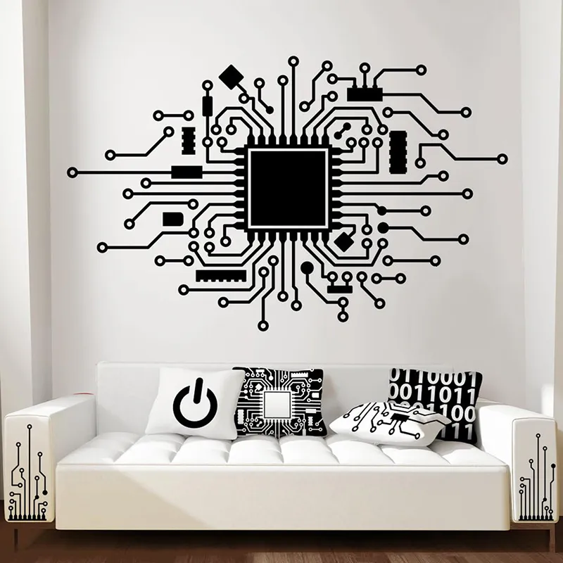 Wallpapers Circuit Board Technology Computer Wall Sticker Cpu IT Digital Music Producer Hacker Gamer Wall Decal Bedroom Vinyl Decor 230505