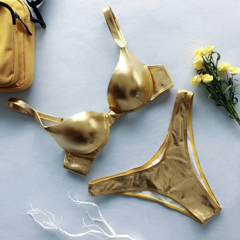 Metallic Push Up Silver Bikini Set With Padded Bra Womens Summer Swimwear For Beach And Pool Sexy Silver And Gold Drop Biquini Style 230504 From Hu02 29.78 DHgate.Com
