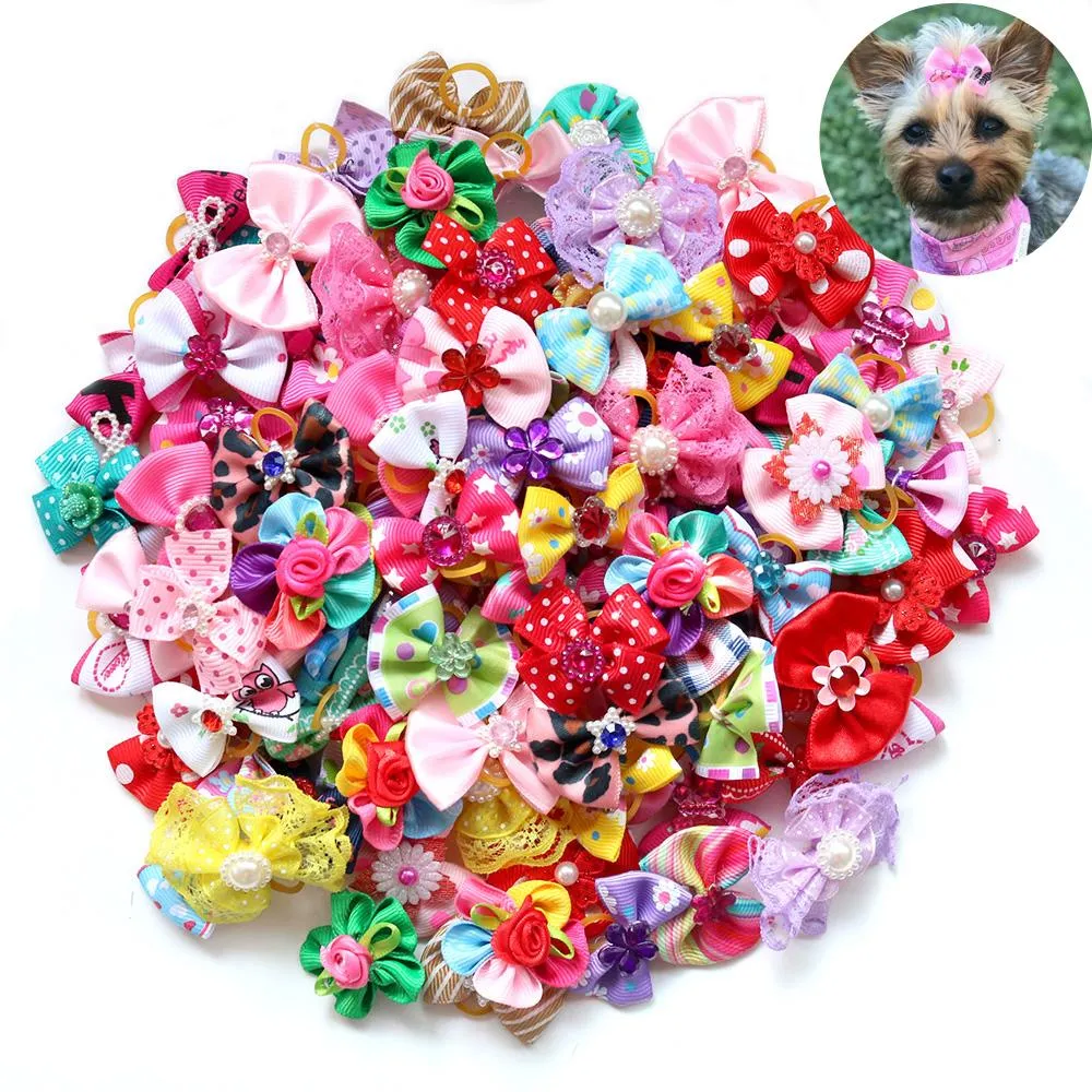 Accessories 100X Handmade Nice Pet Dog Hair Bows for Puppy Small Dogs Grooming Bows Dog Hair Accessories Pet Supplies for Dogs Wedding Party