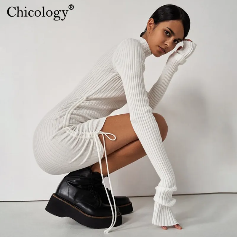 Party Dresses Chicology Long Sleeve Sweater Dress Mini Bodycon Sexy Outfits Women Winter Fall Elegant Fashion Clothes Club Christma 230505