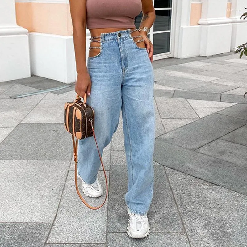 Jeans femme cha ne creuse taille haute Denim sur mesure pantalon de rue d contract printemps longue 2023 t tendance Leggings femme pantalon