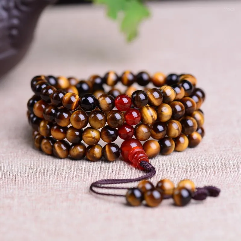 Strand Genuine Tiger Eye Mala Tibetano Amarelo Dzambhala Oração Rosário Budista