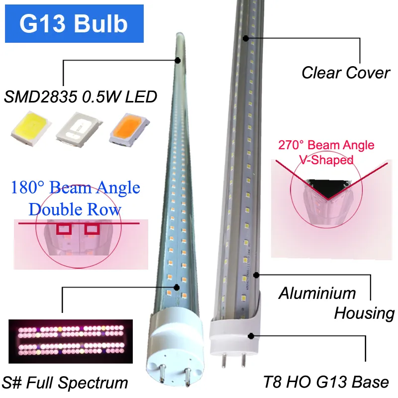 4Ft T8 LED Grow Light Full Spectrum White Light Plant Lamp for Garden Greenhouse Vegetables Indoor Hydroponic Plants