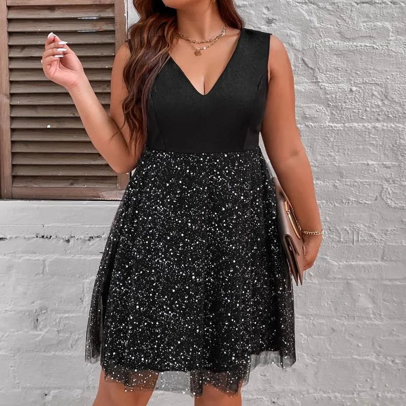 Plus -size jurken jurk voor vrouwen 2023 herfst elegant mesh midi cocktail avondfeestje slijtage dames grote grote bochtige kleding 4xl