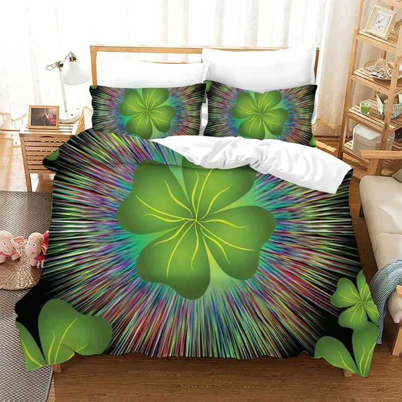 Bedding Sets Irish St. Patrick's Day Duvet Cover Set Lucky Clovers Microfiber Green Four Leaves Clover Comforter Twin Size