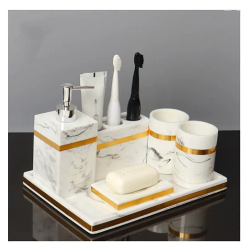 Set di accessori per il bagno Bagno nordico Imitazione del kit di lavaggio in resina di marmo Portaspazzolino Dispenser di sapone Tazze di articoli sanitari