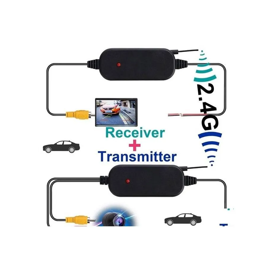 Telecamere per retromarcia per auto Sensori di parcheggio Telecamera wireless da 2,4 Ghz Trasmettitore e ricevitore video Rca Kit per monitor retrovisore Fm Drop D Dhqoy